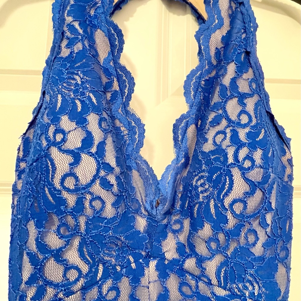 Elegant Blue Lace Women's long dress